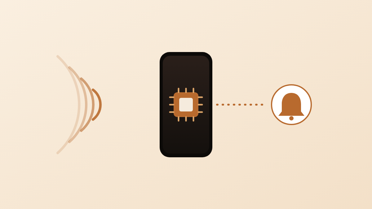 Sound reaching a phone, a chip inside it, and one alert going out
